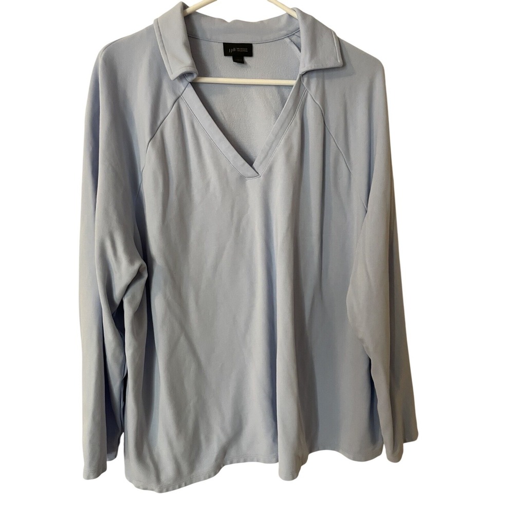 J Jill Wearever Collection Light‎ Blue Collared V Neck Long Sleeve Pullover XL